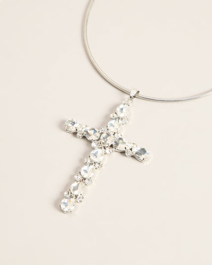 Cross My Mind Rhinestone Chain Necklace