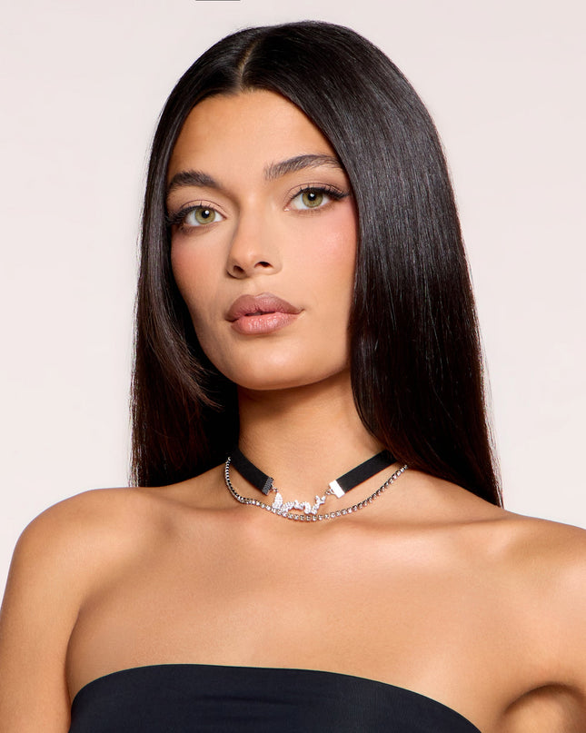 Double Take Rhinestone Butterfly Choker Necklace Set