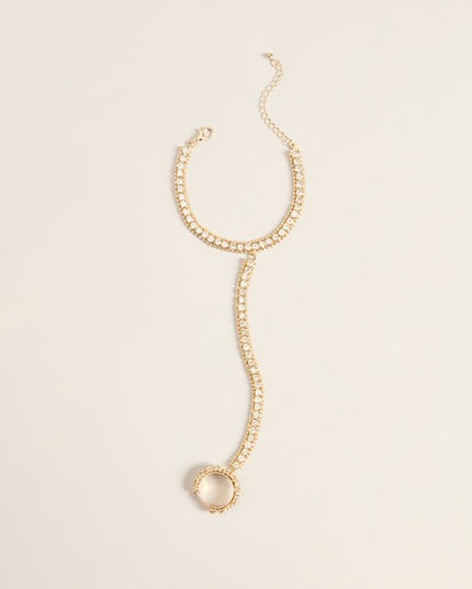 All Linked Up Rhinestone Hand Chain Bracelet Ring