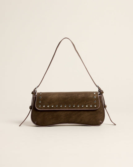 Stud Service Faux Suede Shoulder Bag