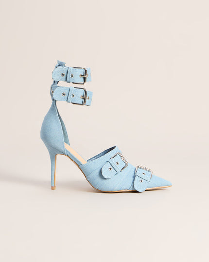 Buckle Up Babe Denim Stiletto Pumps