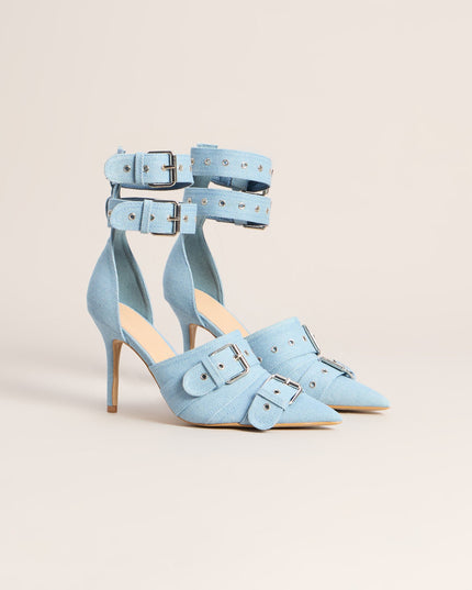 Buckle Up Babe Denim Stiletto Pumps