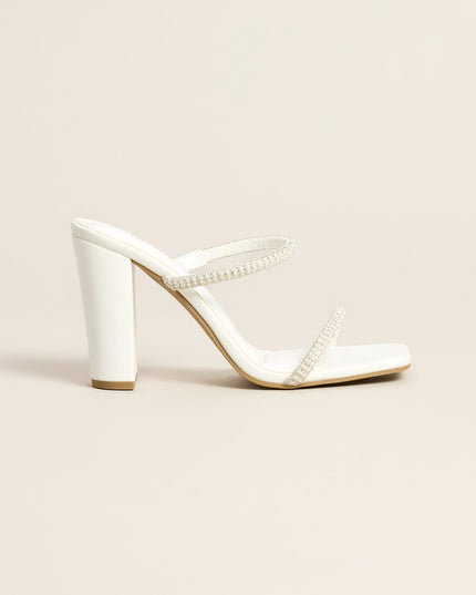 Pearl Permission Rhinestone Double Strap Block Heels