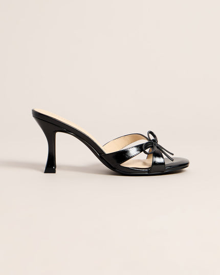 Bow On Cue Patent Kitten Heel Mules