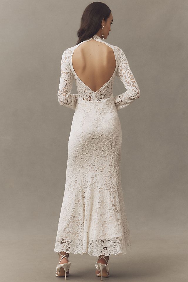BHLDN Women's Long-Sleeve Mock-Neck Stretch Lace Maxi Dress