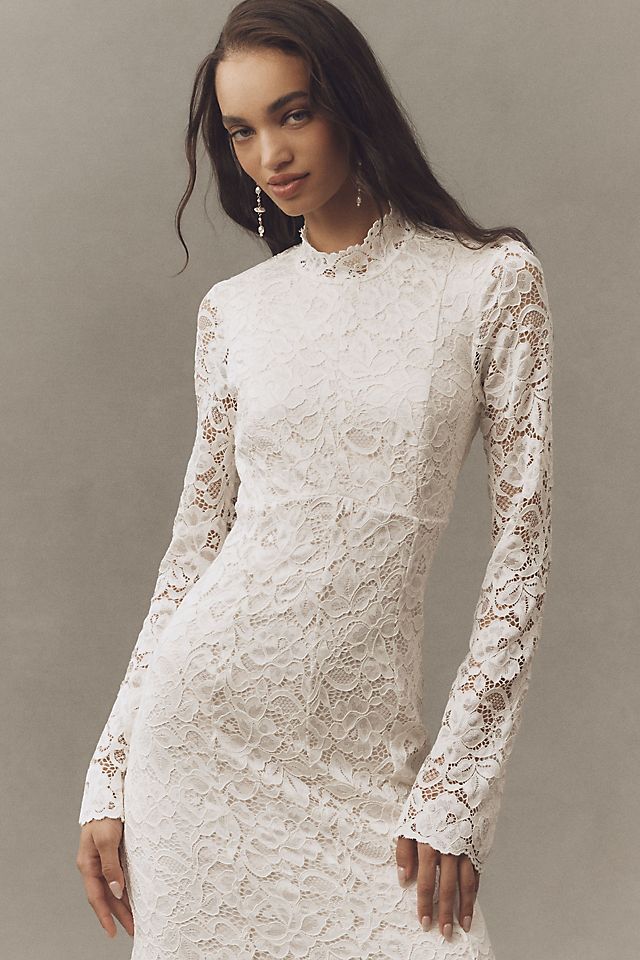 BHLDN Women's Long-Sleeve Mock-Neck Stretch Lace Maxi Dress