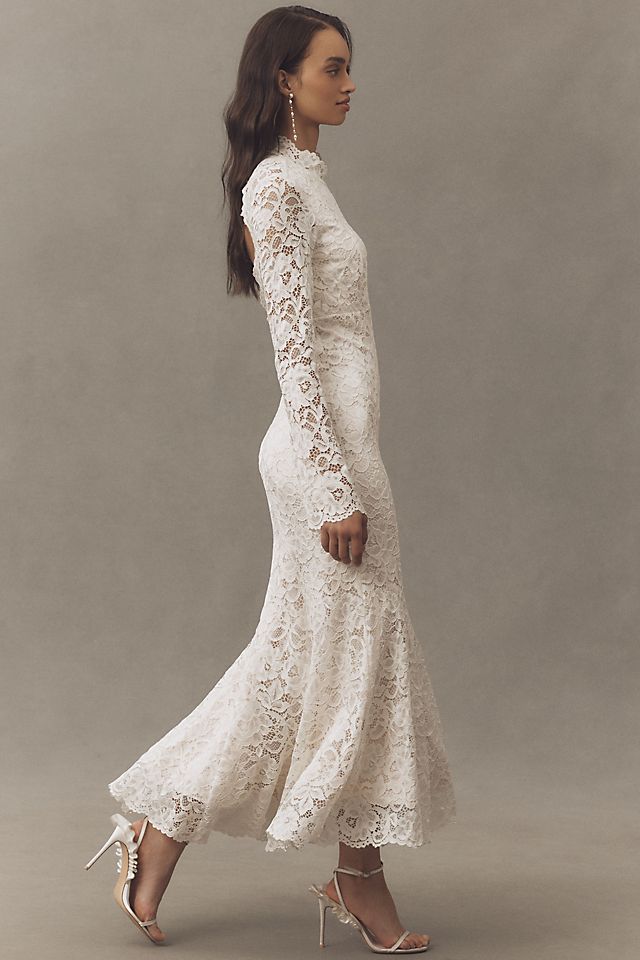 BHLDN Women's Long-Sleeve Mock-Neck Stretch Lace Maxi Dress
