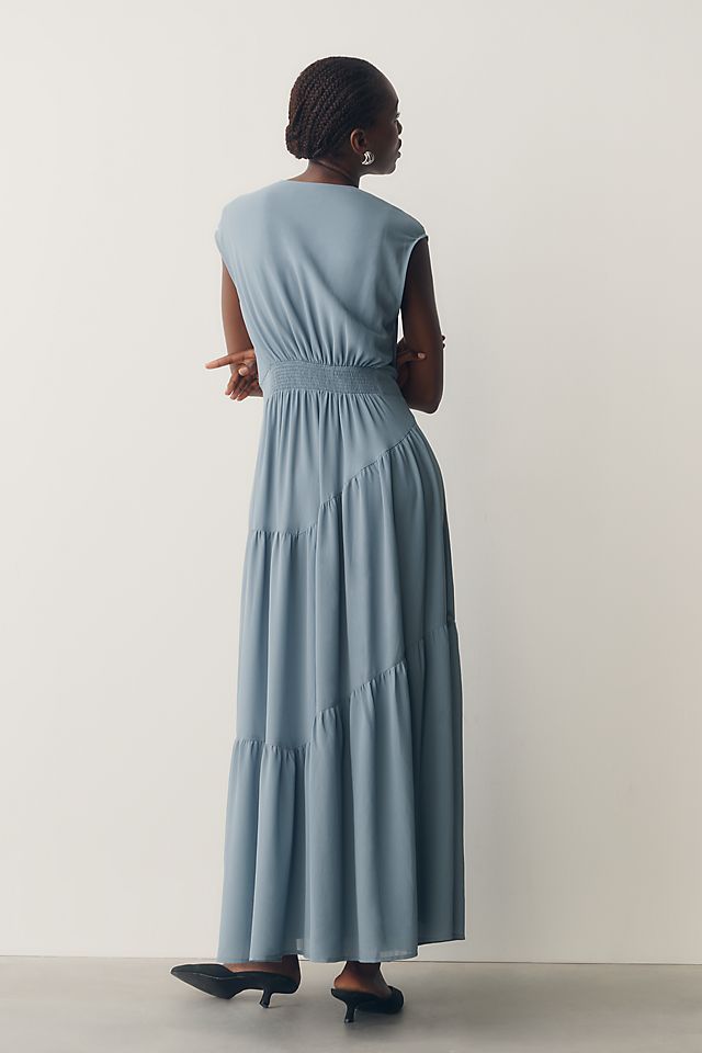 By Anthropologie Women's Waisted Cap-Sleeve Tiered Dress