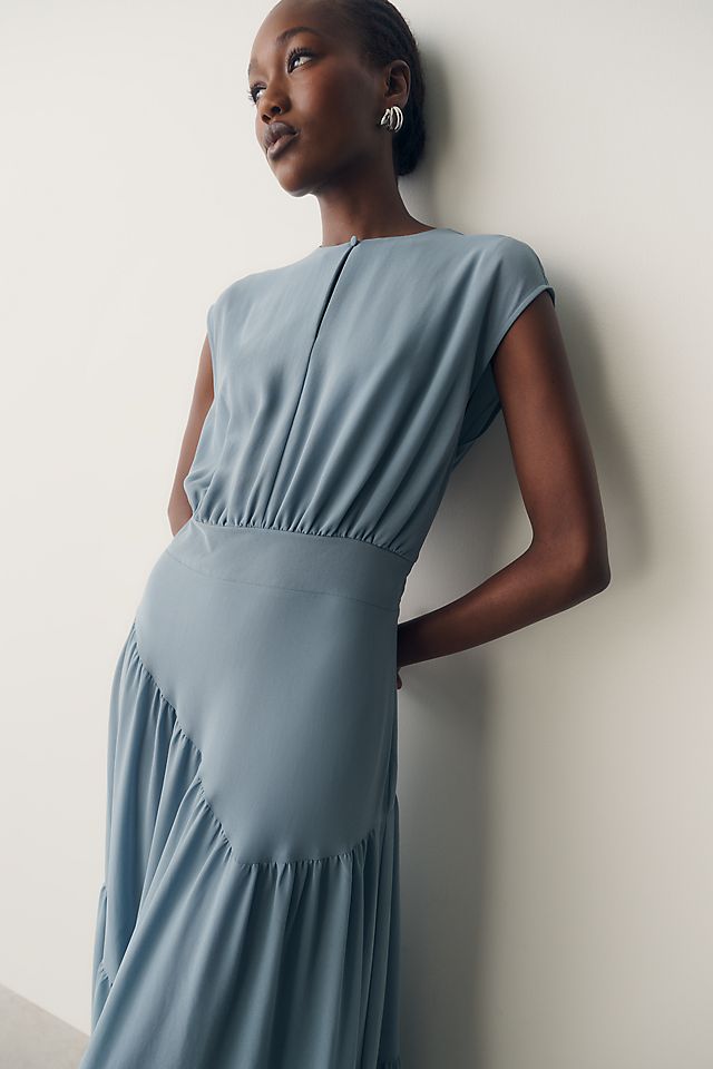By Anthropologie Women's Waisted Cap-Sleeve Tiered Dress