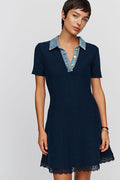 Maeve Knit Denim and Lace Women's Mini Dress