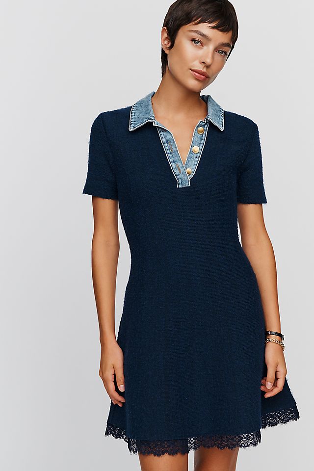 Maeve Knit Denim and Lace Women's Mini Dress