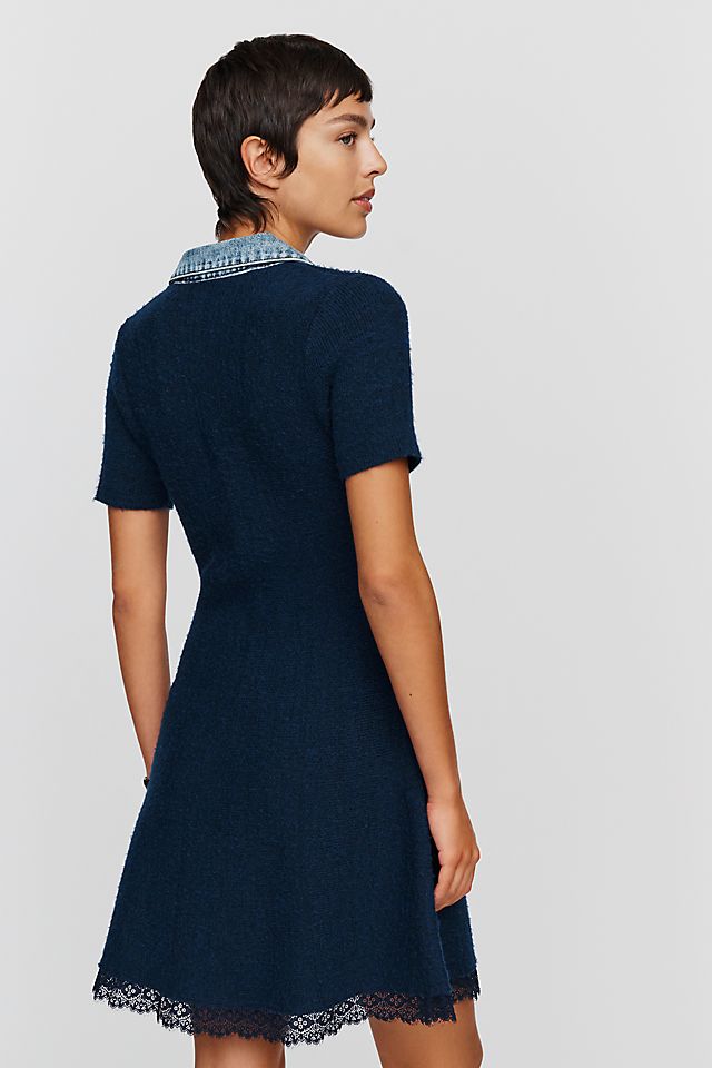 Maeve Knit Denim and Lace Women's Mini Dress