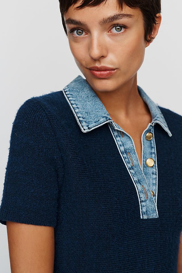 Maeve Knit Denim and Lace Women's Mini Dress