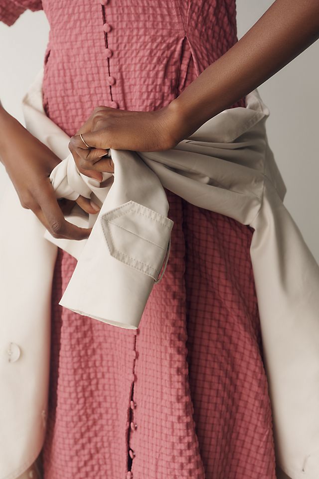 English Factory Puff-Sleeve Textured Women's Midi Shirtdress