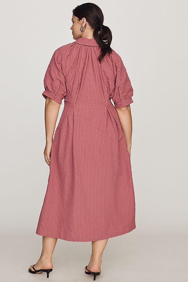 English Factory Puff-Sleeve Textured Women's Midi Shirtdress
