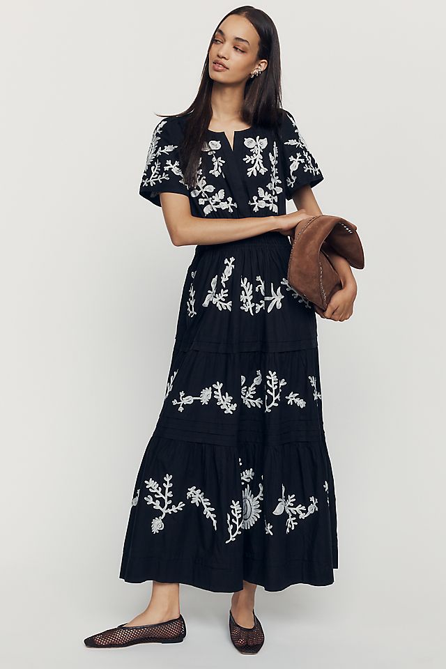 Anthropologie Somerset Women's Embroidered Maxi Dress