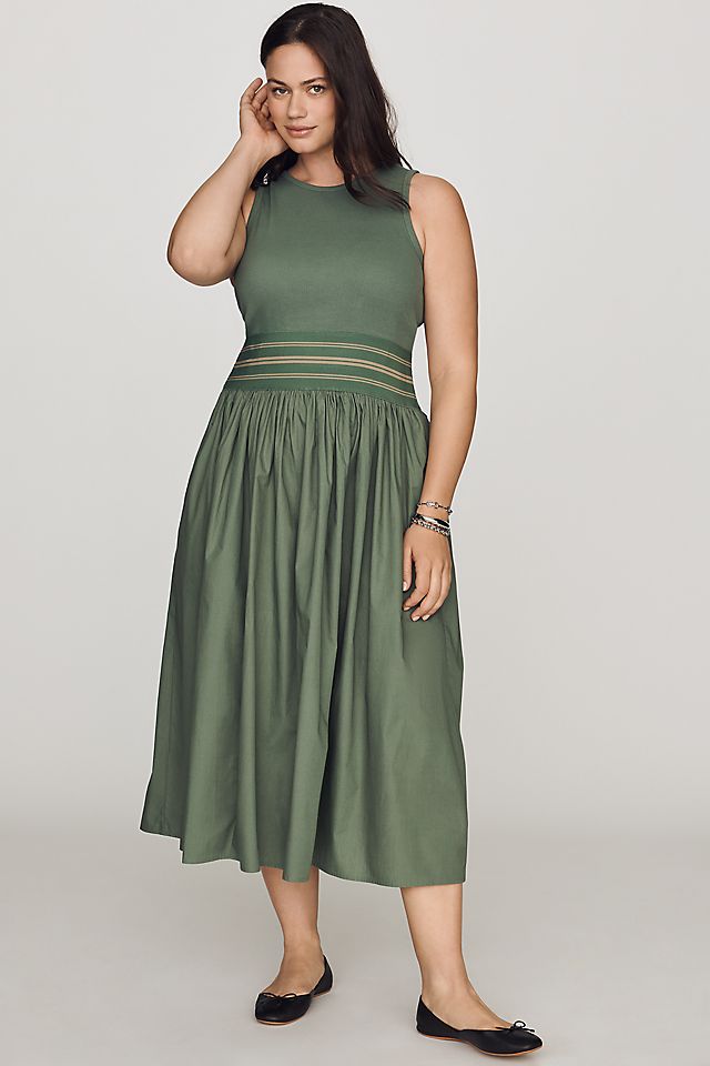 By Anthropologie Banded Twofer Women's Midi Dress