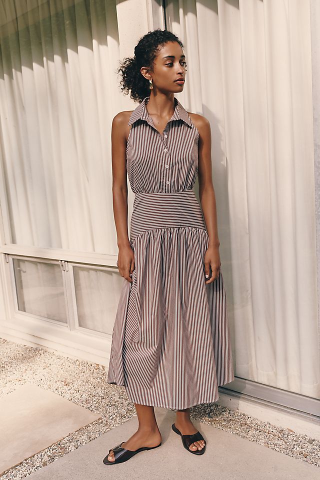 Exquise Tobie Drop-Waist Midi Shirtdress