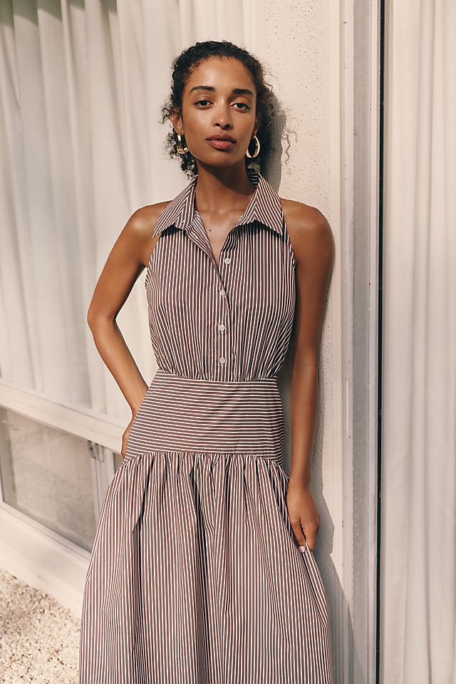 Exquise Tobie Drop-Waist Midi Shirtdress