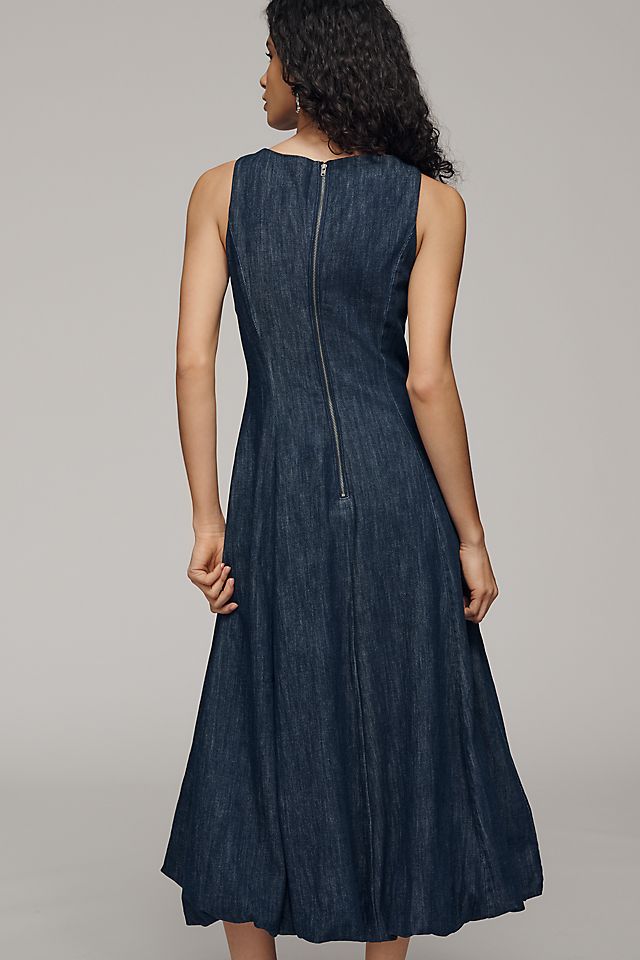 By Anthropologie Women's Boat-Neck Denim Bubble Midi Dress
