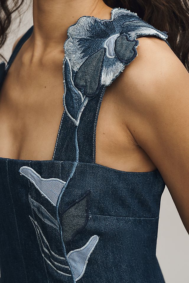 Maeve Denim Embroidered Fit & Flare Women's Mini Dress