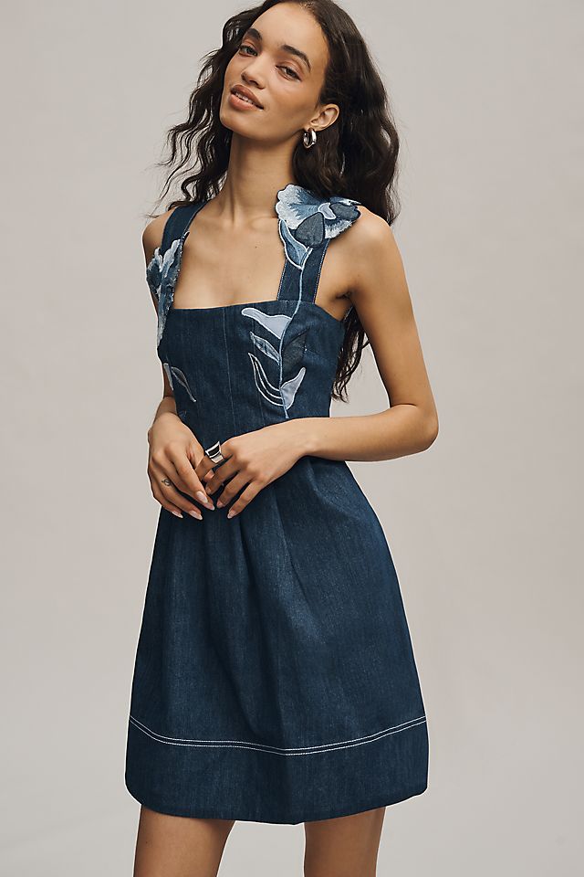Maeve Denim Embroidered Fit & Flare Women's Mini Dress