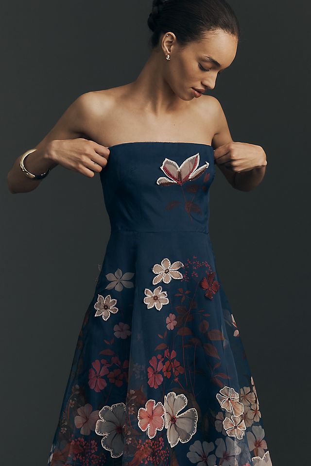 Maeve Strapless Floral Chiffon Women's Midi Dress