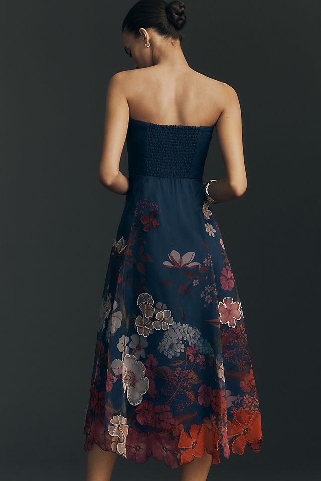 Maeve Strapless Floral Chiffon Women's Midi Dress