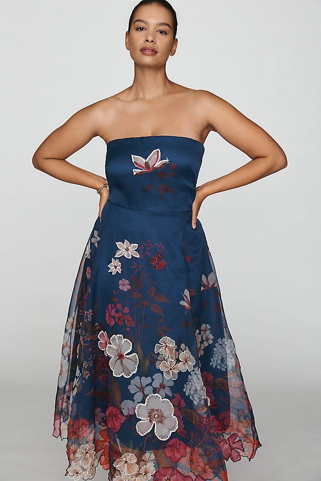 Maeve Strapless Floral Chiffon Women's Midi Dress