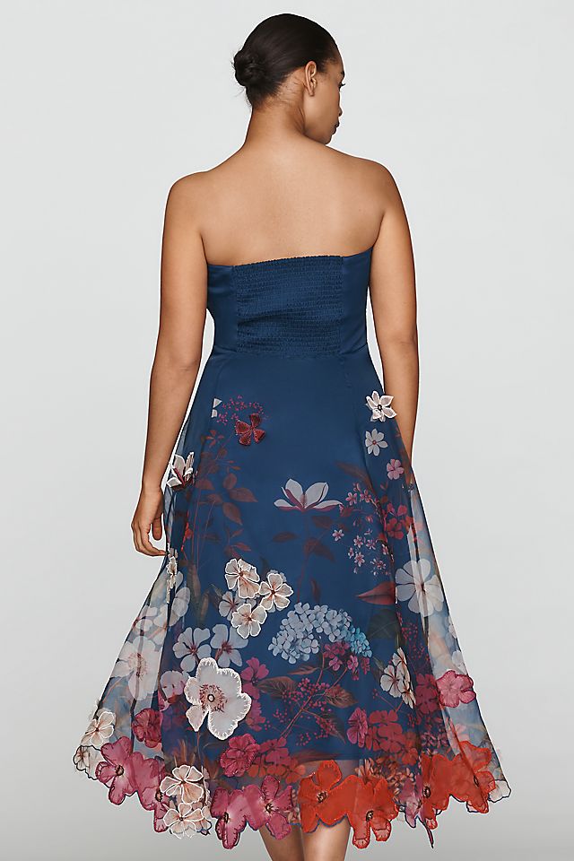 Maeve Strapless Floral Chiffon Women's Midi Dress
