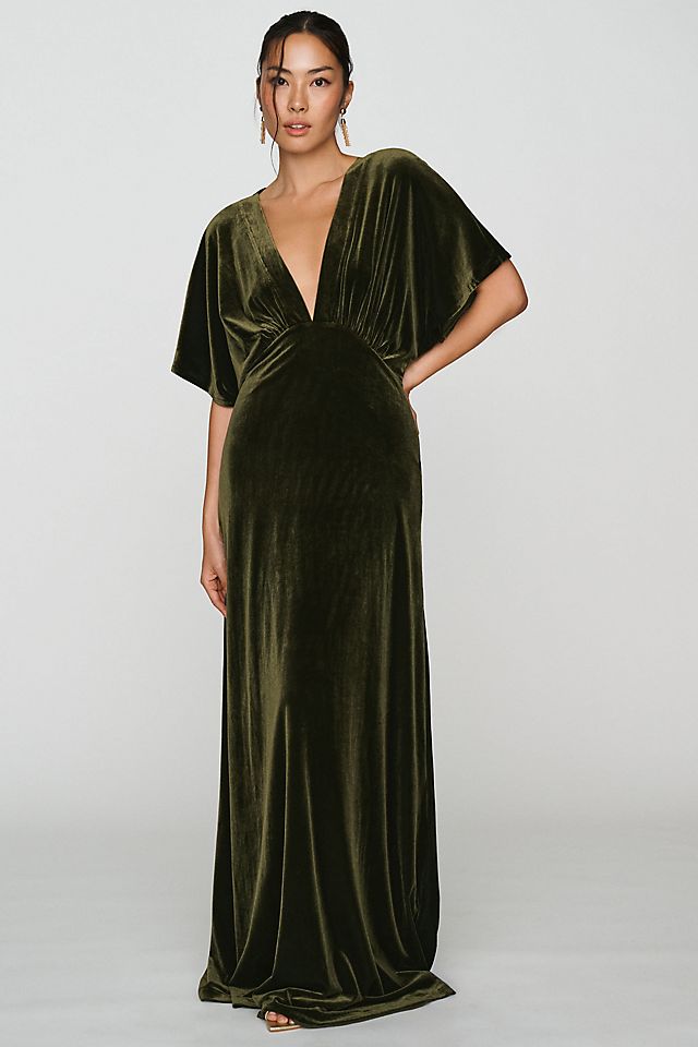 BHLDN Amelia Deep-V Stretch Velvet Women's Maxi Dress