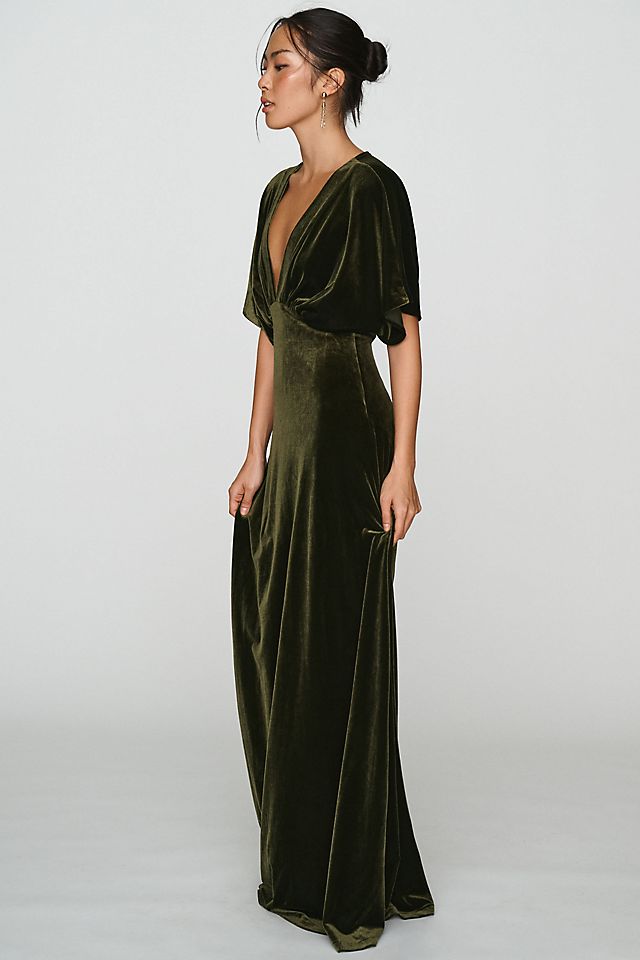 BHLDN Amelia Deep-V Stretch Velvet Women's Maxi Dress
