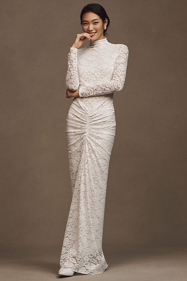 Ronny Kobo Scorpio Women's Ruched Lace Maxi Dress