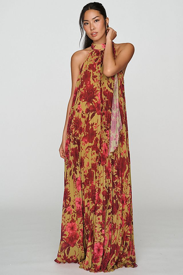 BHLDN Rosie Mock-Neck Pleated Chiffon Women's Maxi Dress