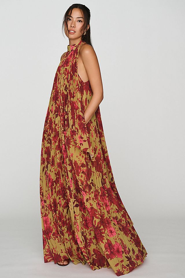 BHLDN Rosie Mock-Neck Pleated Chiffon Women's Maxi Dress