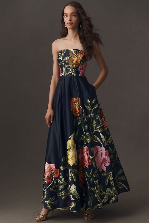 BHLDN Kira Strapless Printed Satin Women's Maxi Dress