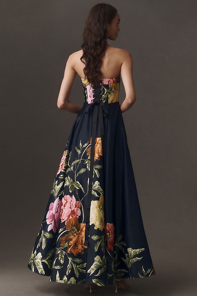 BHLDN Kira Strapless Printed Satin Women's Maxi Dress