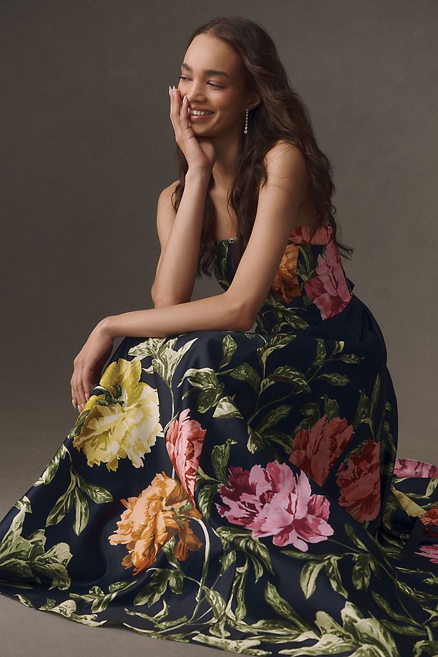 BHLDN Kira Strapless Printed Satin Women's Maxi Dress