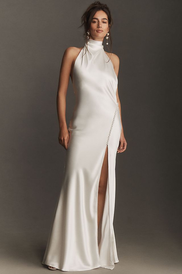 SAU LEE Penelope Women's High-Neck Satin Maxi Dress