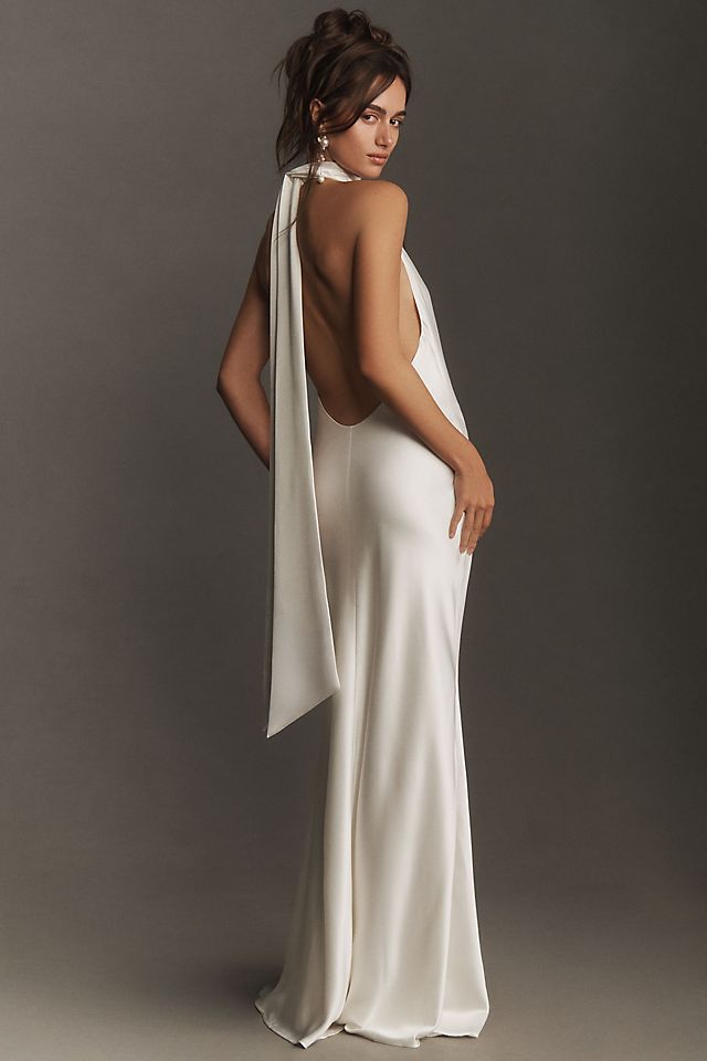 SAU LEE Penelope Women's High-Neck Satin Maxi Dress